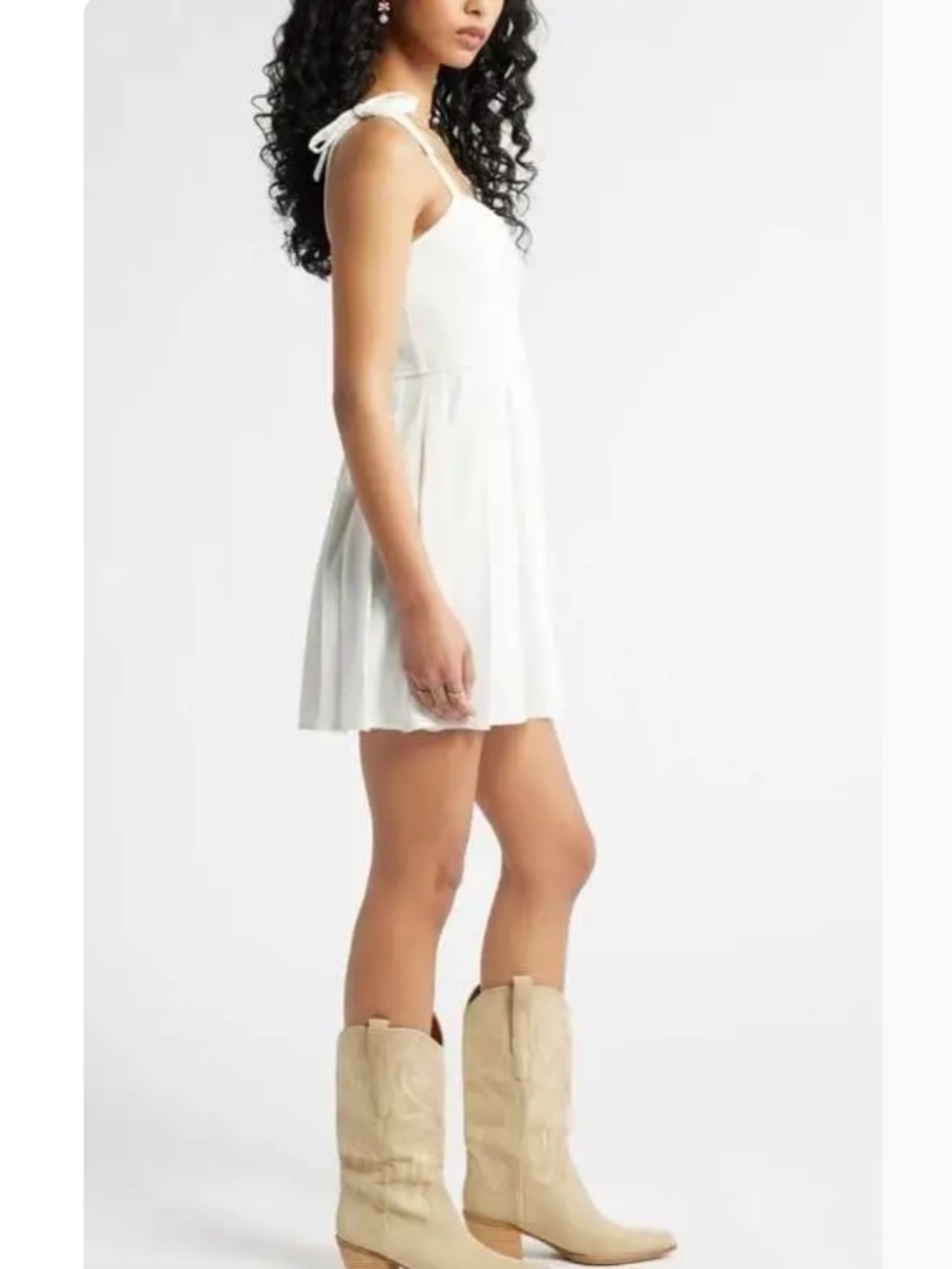BP. Tie Strap Pleated Minidress In White New! - Picture 3 of 10